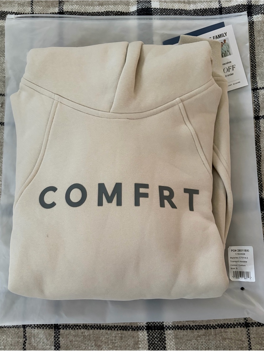 Comfrt Tranquil Hoodie Swearshirt Cotton Cozy Pull-On Unisex Oversize Sz S Small